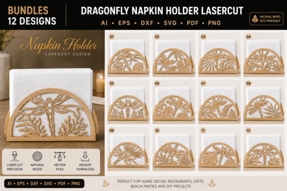 Download Dragonfly Napkin Holder Lasercut BUNDLE - Premium Resources