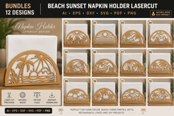 Download Beach Sunset Napkin Holder Lasercut - Premium Resources