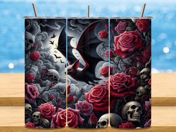 Download Flying Bat Skulls Dark Roses Tumbler PMG - Pmg Collection